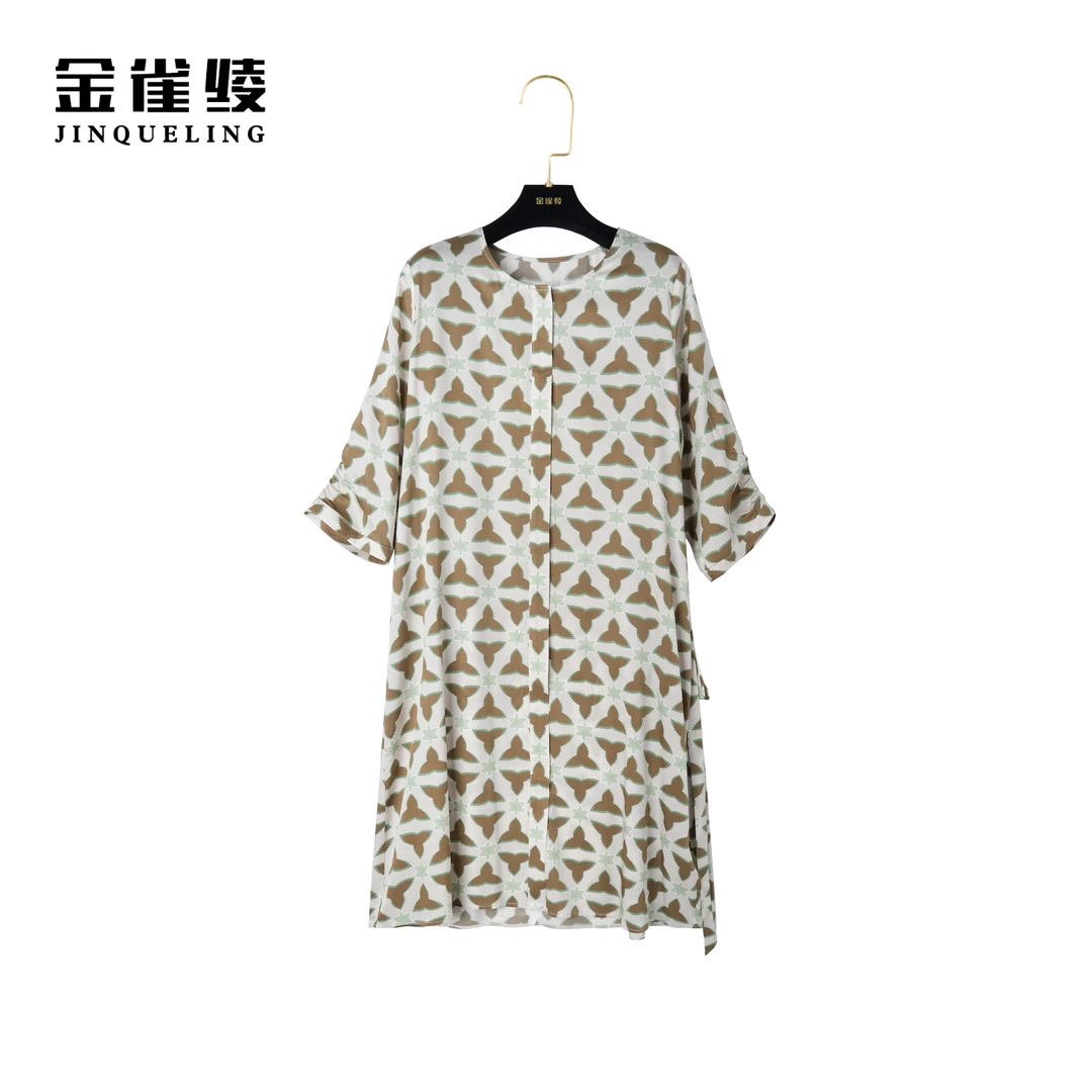金雀绫【清凉入夏】桑蚕丝春夏碎花时尚休闲女装连衣裙AL6034