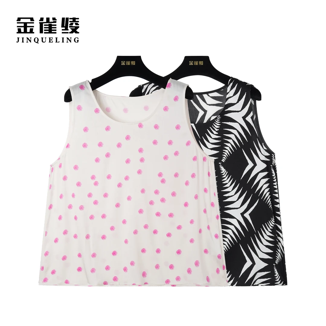 金雀绫【加背快乐】桑蚕丝真丝夏季休闲百搭印花无袖衫AS6064