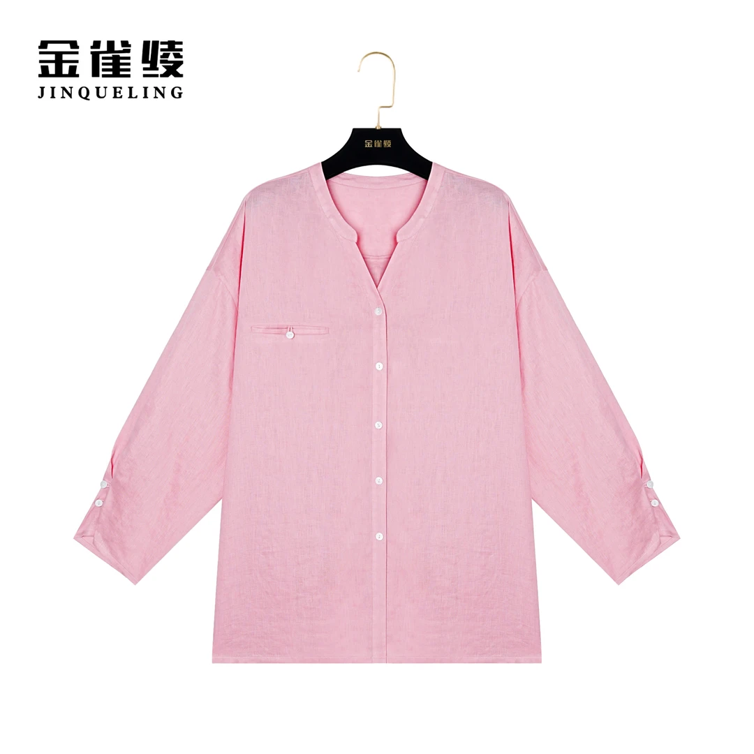 金雀绫【水蜜桃】100亚麻新款春秋舒适休闲宽松时尚小衫AS6269