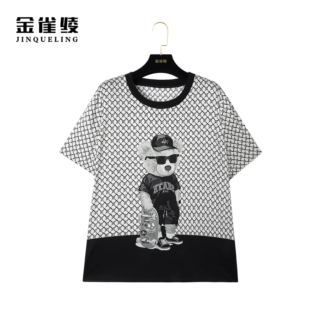 金雀绫【小熊】桑蚕丝真丝时尚休闲潮流印花小衫AS6093