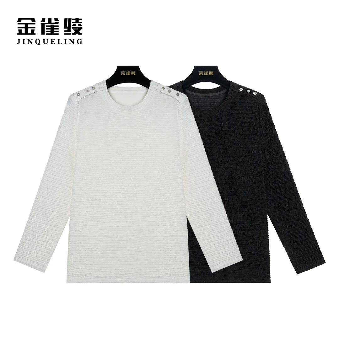 金雀绫【贝壳衫】秋季新款醋酸混纺简约褶皱小衫BS7040