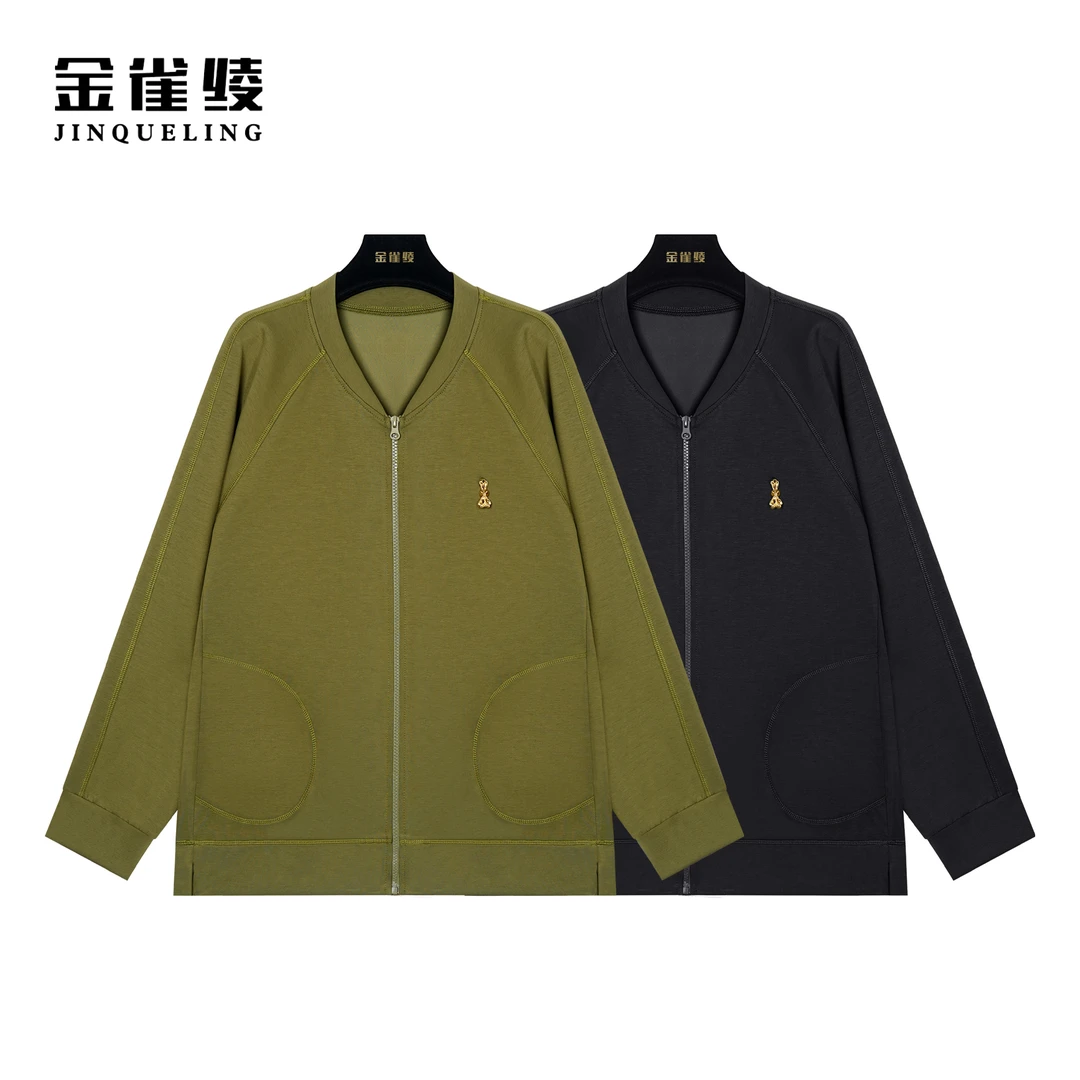 金雀绫【小金兔】秋季新款桑蚕丝混纺时尚简约棒球服外套BT7037