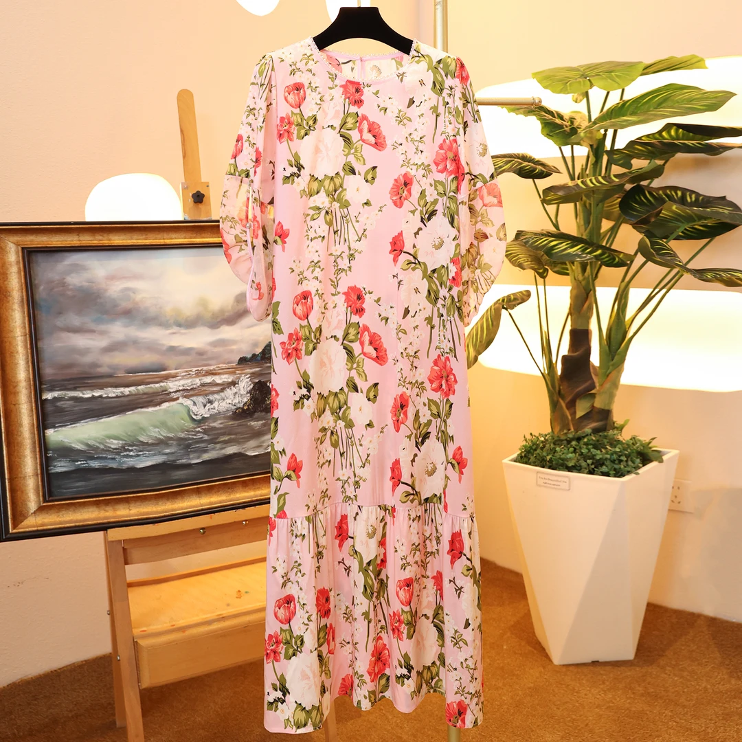 【金雀绫】桑蚕丝夏季法式轻奢镶钻领边真丝连衣裙B23035