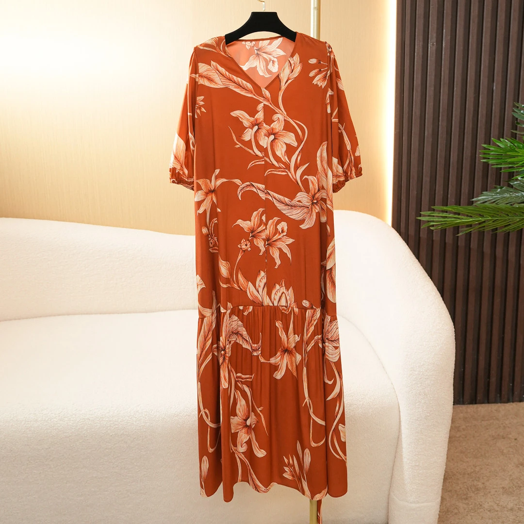 【金雀绫】夏季桑蚕丝法式V领时尚气质连衣裙B23013