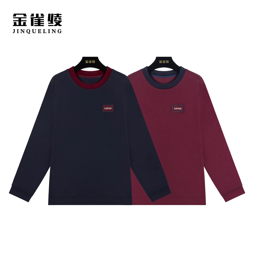 金雀绫【云朵衫】秋冬新款经典圆领休闲拼色舒适小衫BS7057