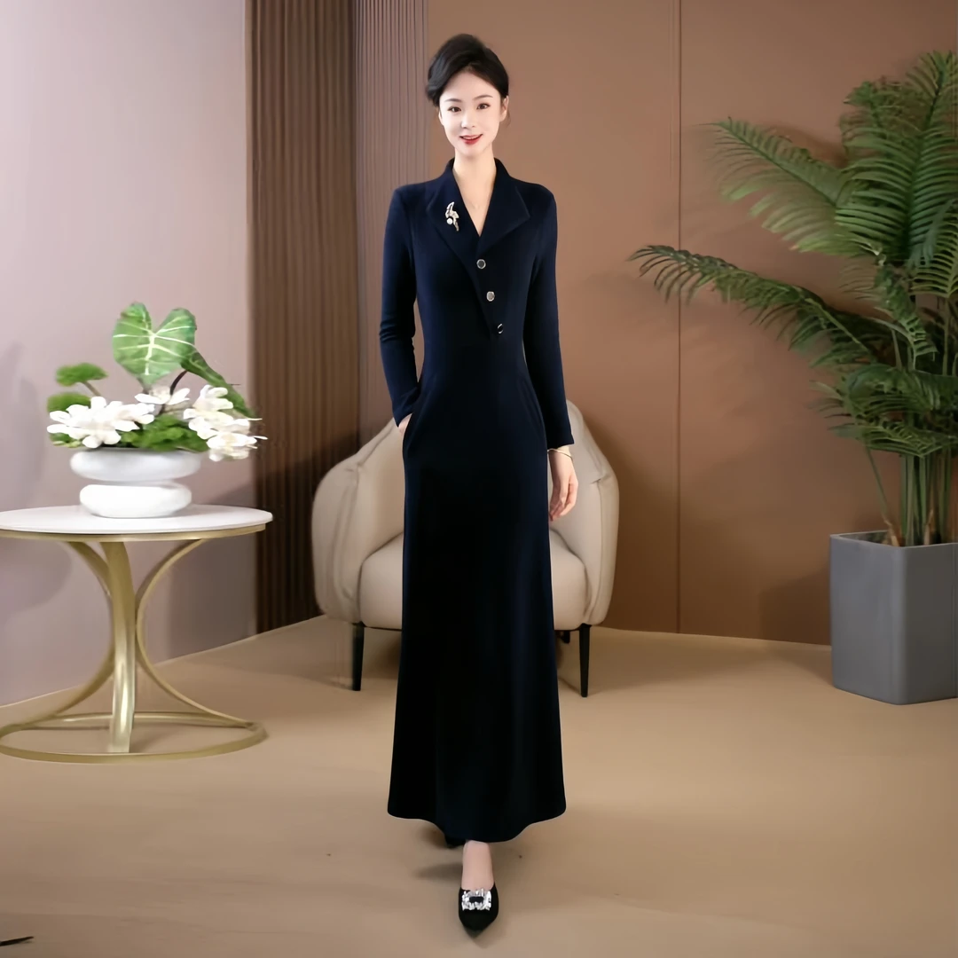 冬季加厚连衣裙2024新款收腰显瘦设计感气质长袖裙子1069