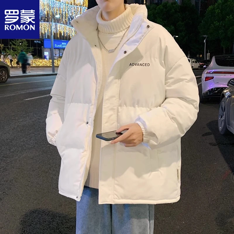 罗蒙白色棉衣男士冬季加绒加厚保暖棉服外套男美式宽松潮流棉袄子