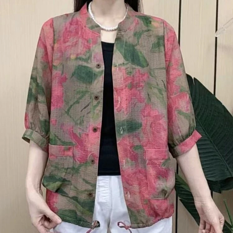 2025夏季新款时尚时尚洋气休闲七分防晒衬衫上衣开衫外套遮肉