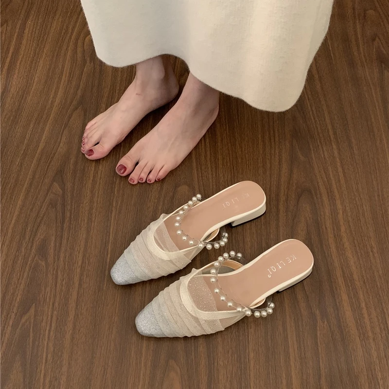 原创包头凉拖鞋女2024新款舒适网纱透气仙女鞋懒人低跟韩系凉拖鞋