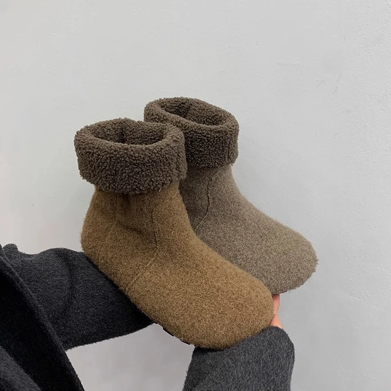 毛呢料！秋冬厚底保暖加绒棉鞋毛毛靴雪地靴勃肯短靴女靴子堆堆
