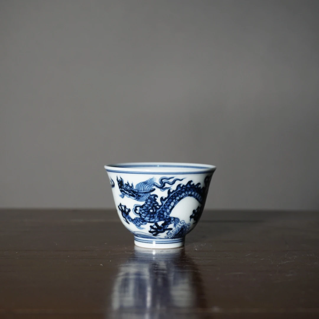 艺天柴窑 海水龙纹铃铛杯手工手绘景德镇高端茶器岩茶主人杯40ml