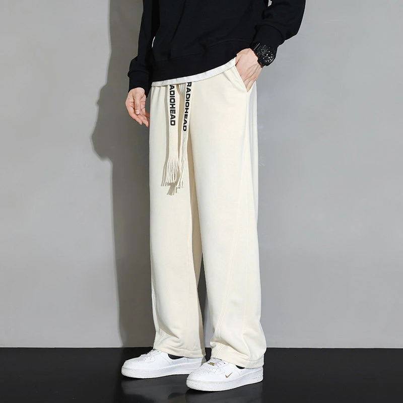 白色卫裤男士春秋款宽松垂感运动长裤秋季美式休闲直筒男裤子男款