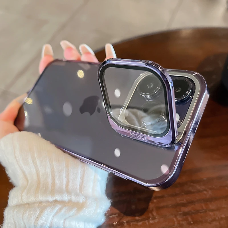 护镜支架电镀透明适用于苹果iPhone14promax/13手机壳硬简约防摔