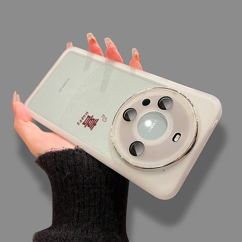 适用于华为mate60pro/mate60透明镜头全包保护创意文字手机壳软