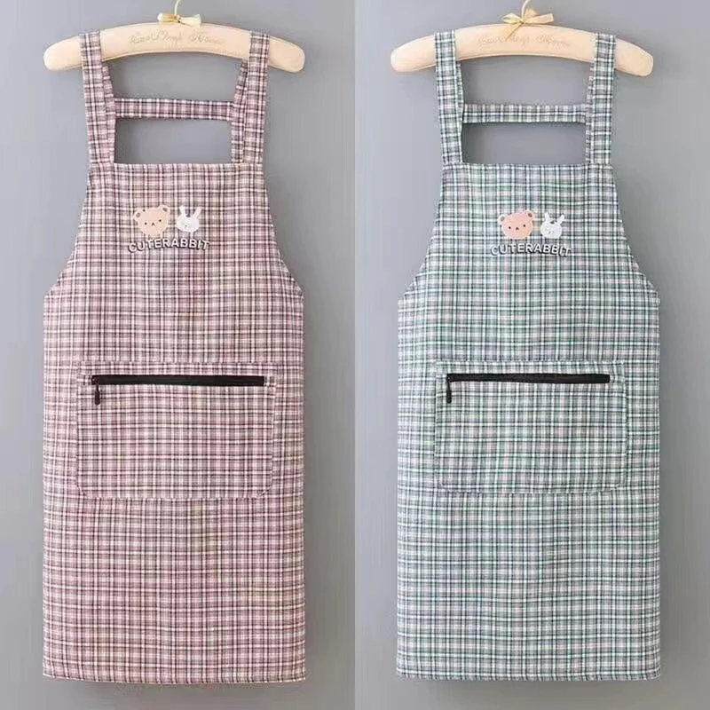 时尚家用棉线帆布围裙透气薄款做饭成人洋气防污棉布围裙