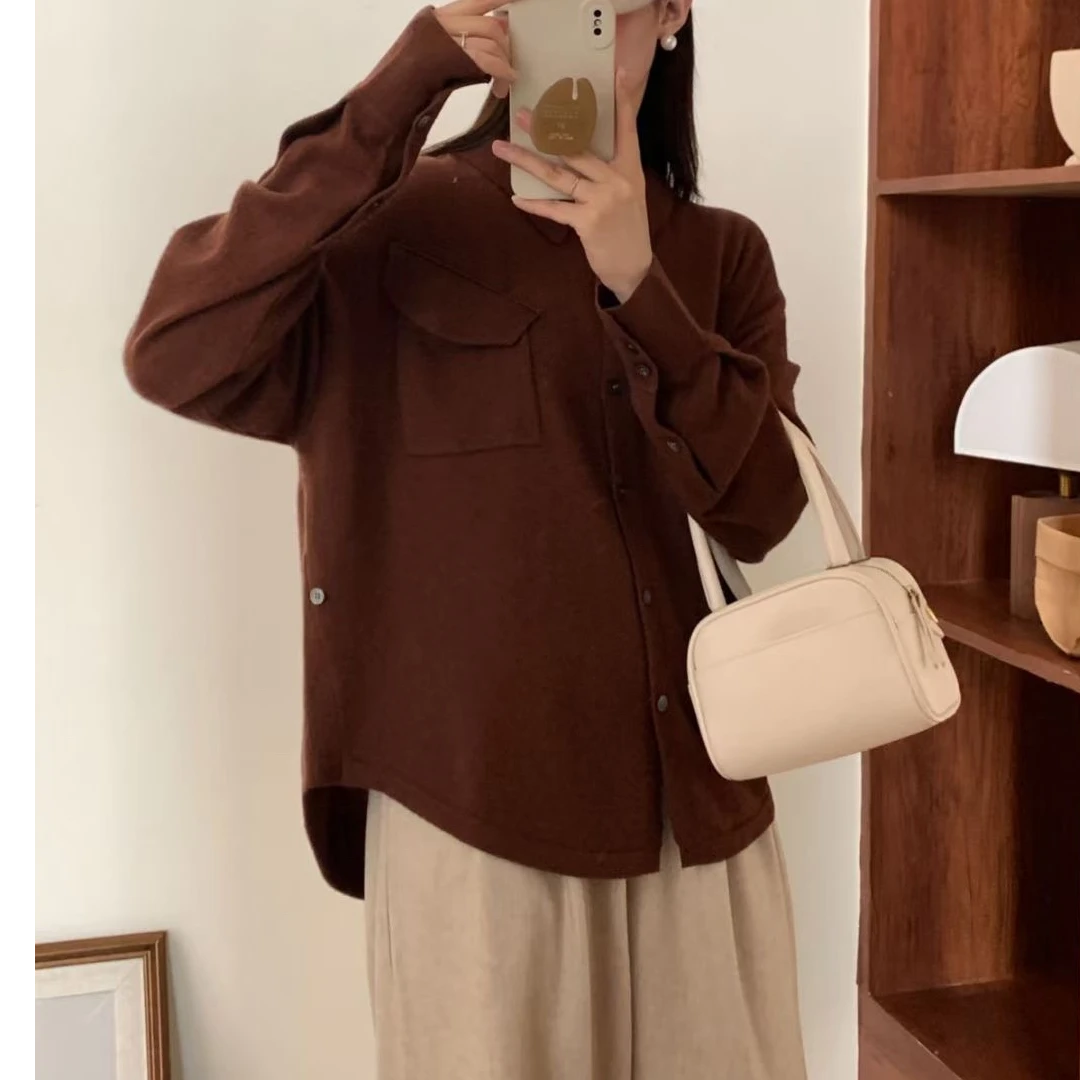 衬衫上衣针织休闲百搭复古宽松气质显瘦长袖短款时尚小众韩版秋季