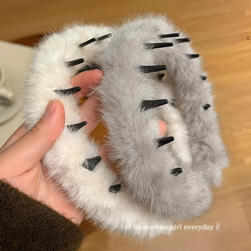 秋冬加厚毛绒波浪发箍带齿防滑蓬松纹理感发卡高级感时尚洋气头箍