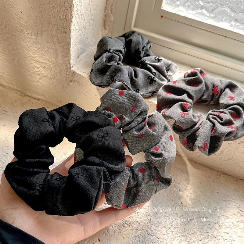 韩系波点蝴蝶结大肠发圈女高级感头圈发绳气质高马尾扎头绳发饰品