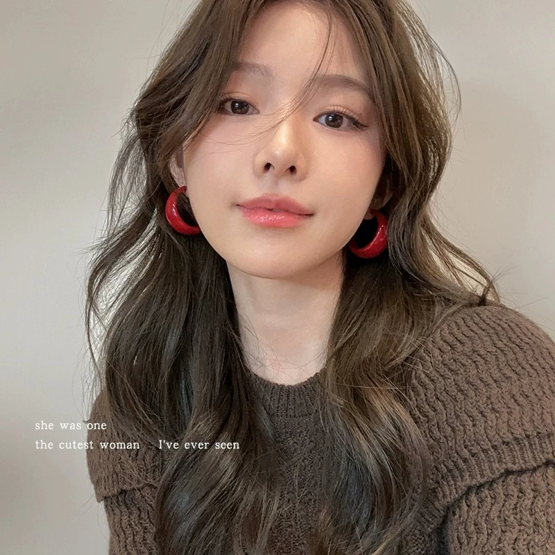 非金属亚克力耳饰 复古安可拉红圈圈C形耳坠耳圈耳饰女生耳环耳钉