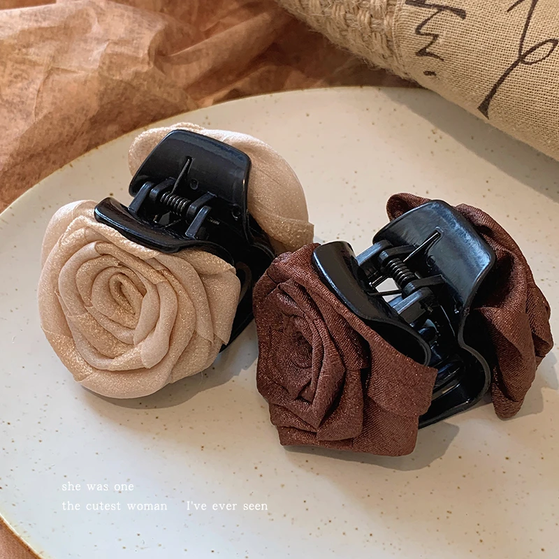 复古山茶花发夹女发卡2025新款高端后脑勺盘发抓夹头饰品鲨鱼夹子
