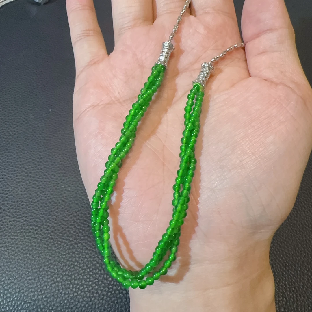 阳绿小米珠项链手链两用款天然a货翡翠卡3mm