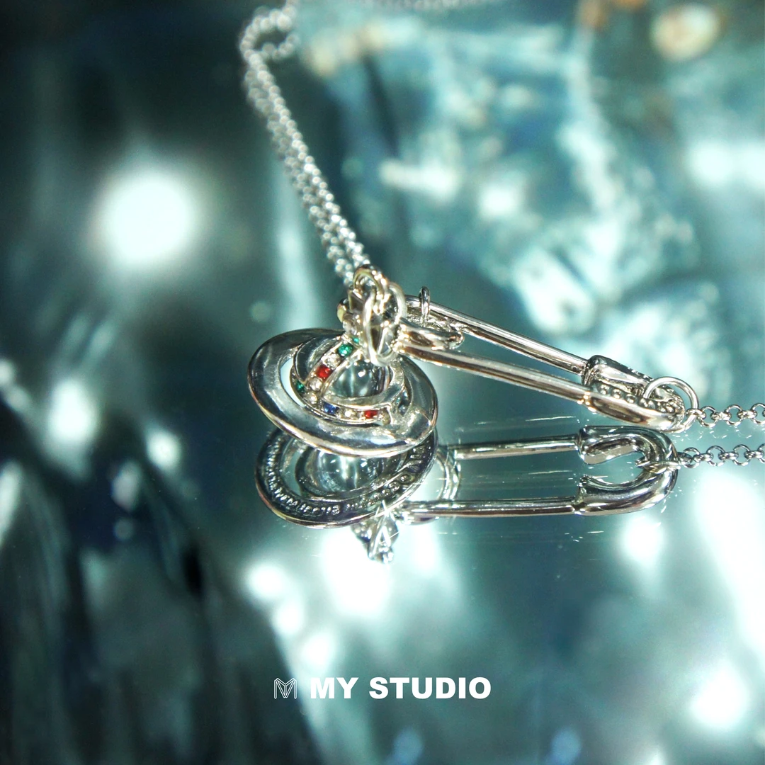 铜合金项链 MYSTUDIO超精立体中号别针水晶球小土星复古毛衣链