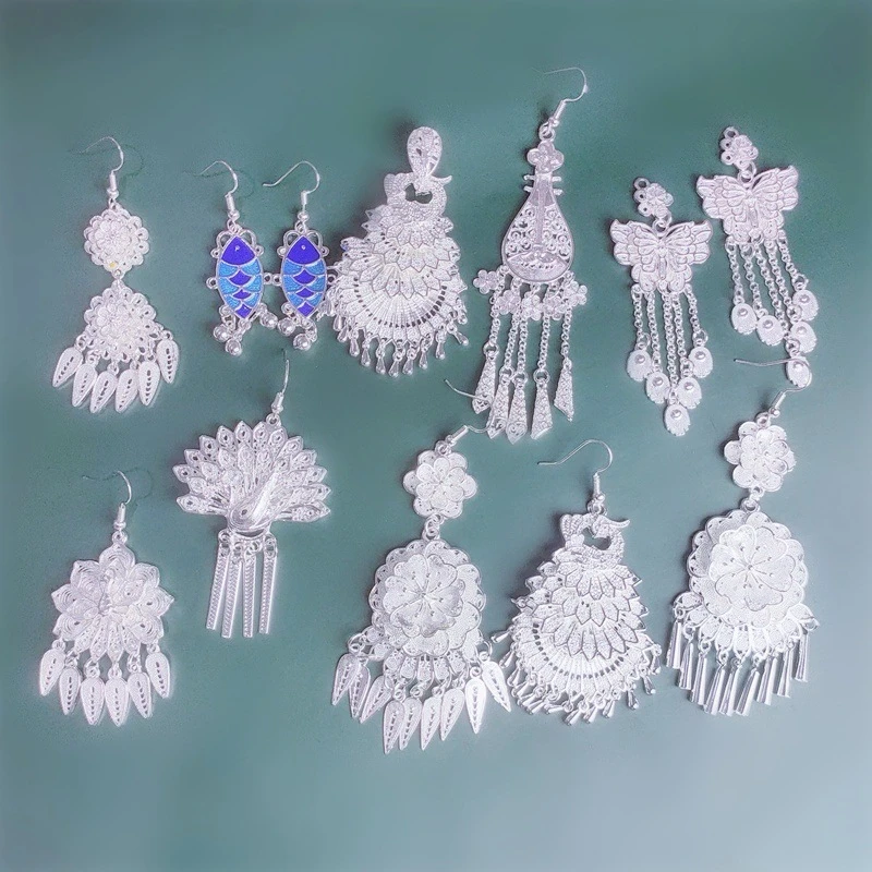 铜合金耳饰 贵州蜡染冰箱贴配件吊坠蝴蝶琵琶凤凰孔雀头耳环耳坠