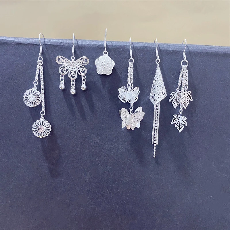 合金耳饰 民族风耳环简约短款轻巧小耳坠树叶蝴蝶流苏链条女耳饰
