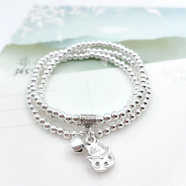 合金手链 4mm三圈多层仿银珠串珠手链女手串民族风首饰品