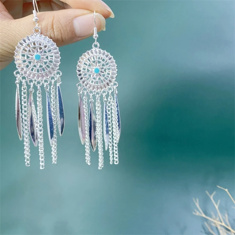 合金耳饰 异域风情捕梦网耳环复古长款流苏耳环个性苗疆耳饰105