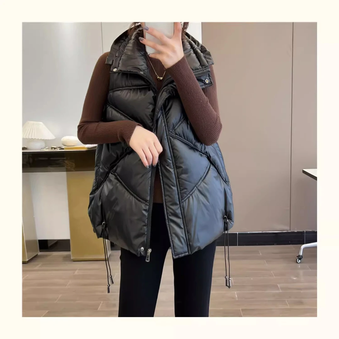 亮面免洗棉马甲女冬外穿网红马夹2023年新款时尚棉背心坎肩外搭