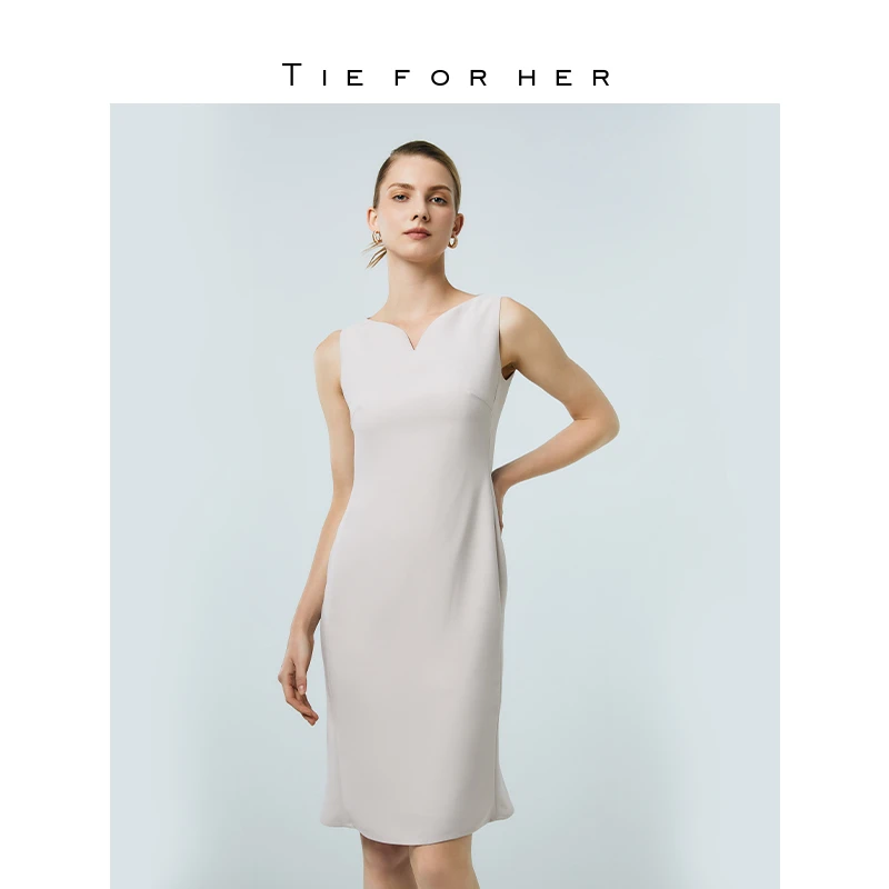 "南法假日"白色无袖花瓣领职场日常优雅精致夏季连衣裙显瘦裙子女