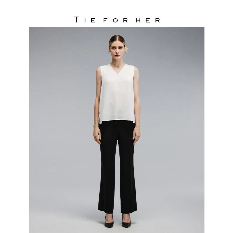 TieForHer 22姆米桑蚕丝垂感简约V领通勤百搭日常背心内搭上衣