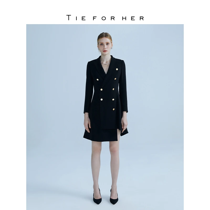 TieForHer 不规则下摆法式优雅醋酸职场时尚通勤西装连衣裙女
