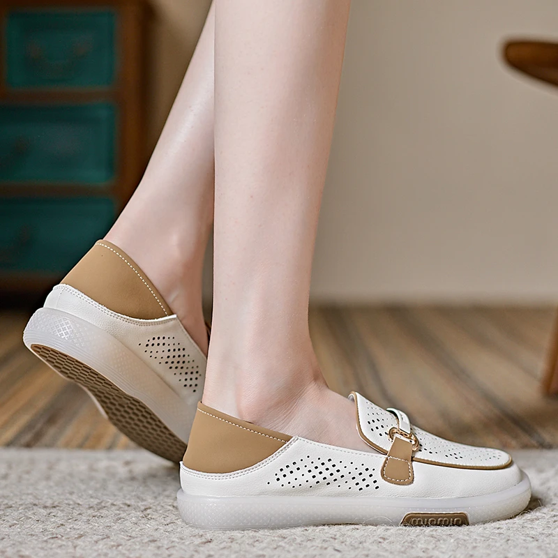 牛皮高端女鞋2024夏季新款软底妈妈鞋百搭休闲鞋透气女鞋