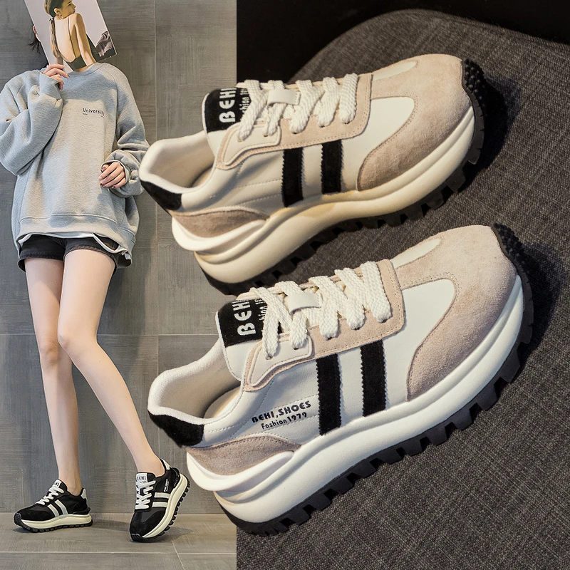 真皮阿甘鞋2025春季新款女鞋网红小白鞋时尚百搭厚底增高休闲鞋