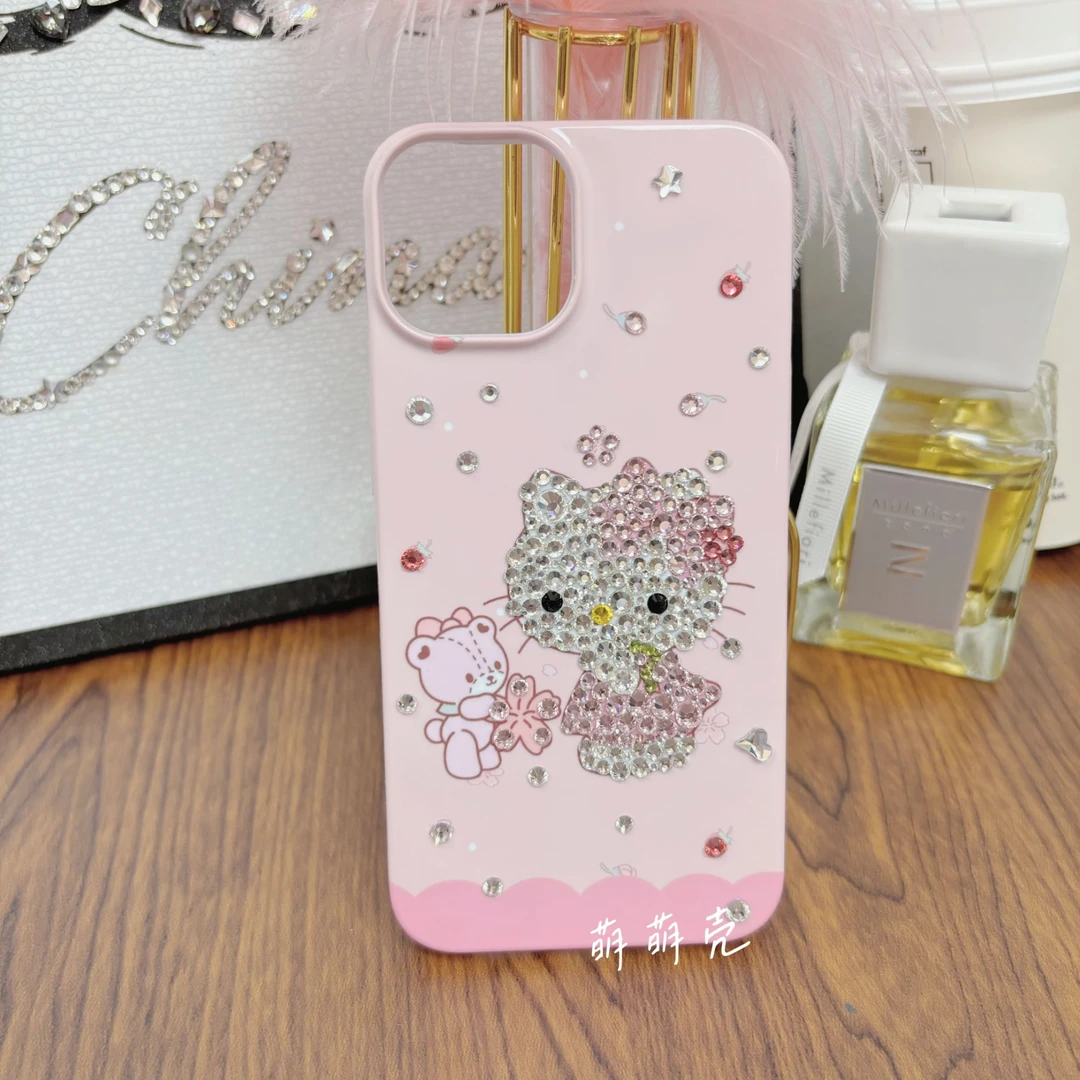 可爱kt粉贴钻手机壳卡通适用于12--16华为个性女款通用创意防摔