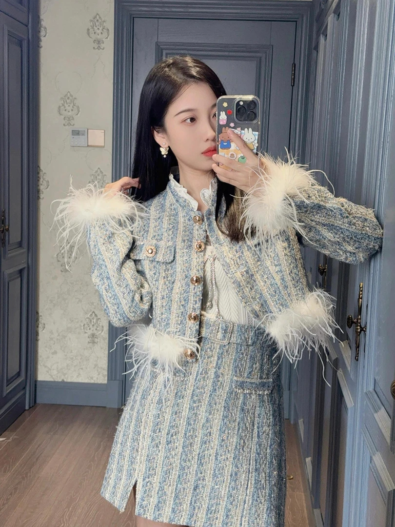 秋季新款复古千金洋气小香风短外套+高腰半裙气质女装GBMQ68062