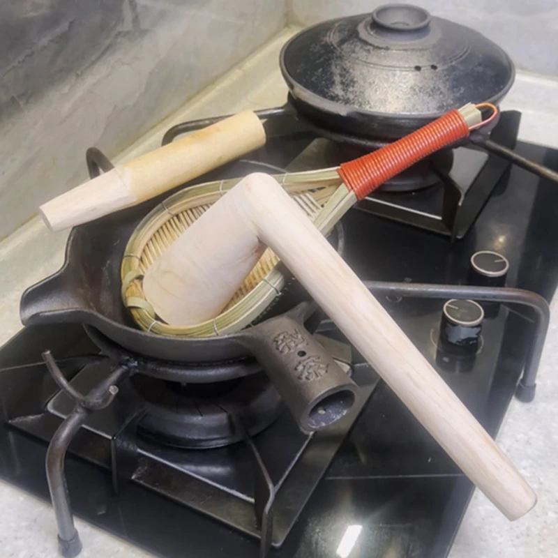 嵌入式双灶上打油茶工具桂林恭城灌阳全州剁茶锅木锤滤筛铁架