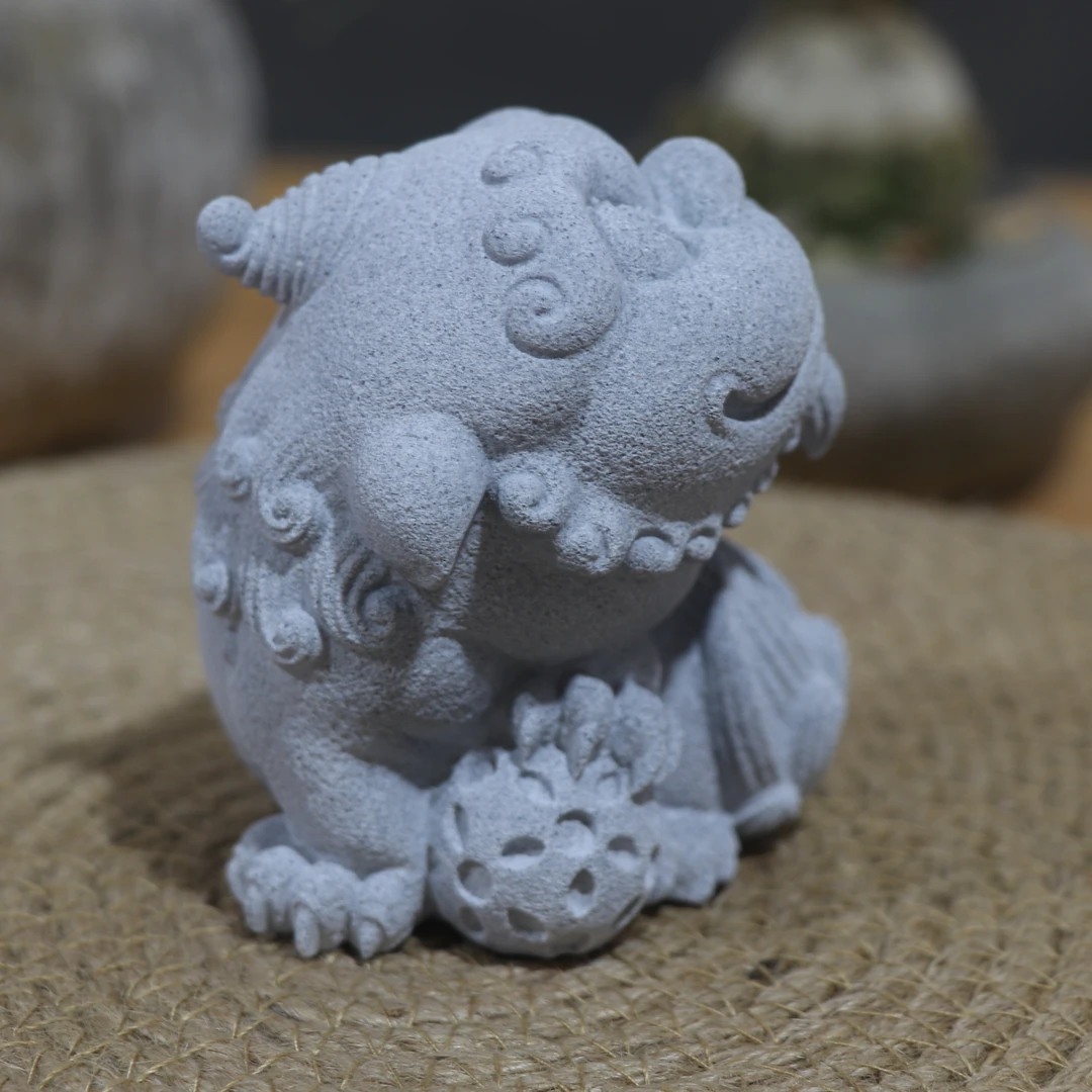 个性瑞兽摆件青砂石貔貅禅意玄关茶室书房景观造景神兽摆设件茶道