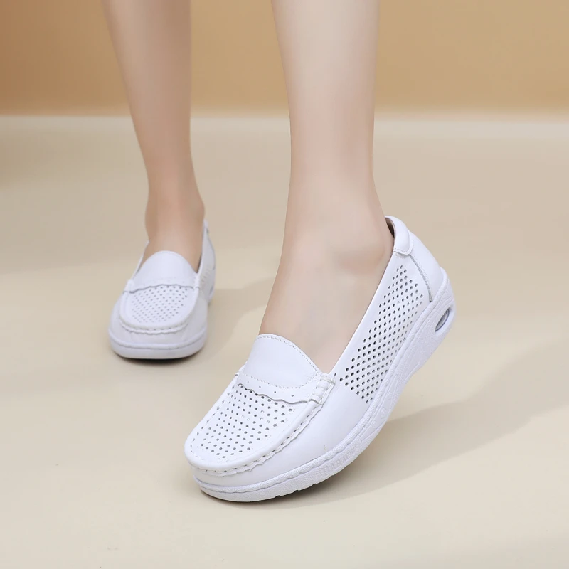 吧佰布护士鞋女软底透气防臭防滑不累脚夏季气垫坡跟厚底医护鞋