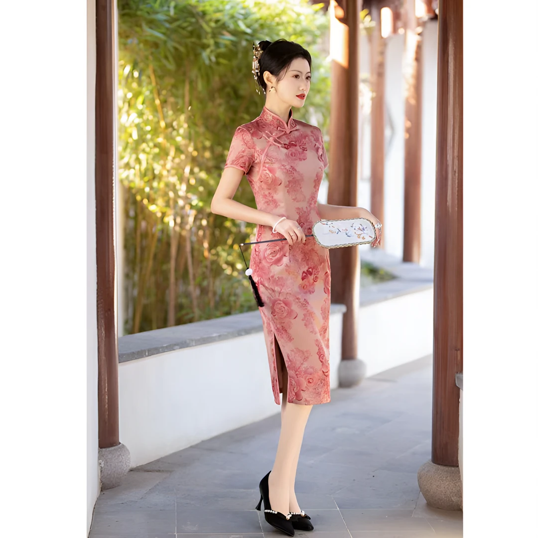 日常复古夏季短款中国风旗袍气质优雅修身显瘦大码时尚中长款