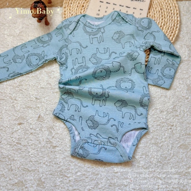 Yimo·小奶狮·宝宝外贸秋季新款纯棉印花连身长袖包屁衣