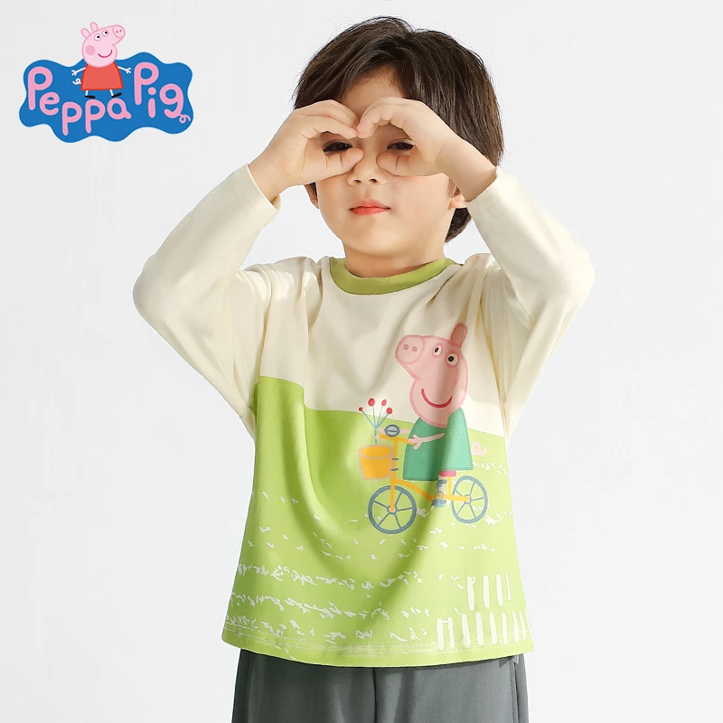 小猪佩奇男童长袖t恤春秋款2024新款春装儿童纯棉上衣男孩打底衫