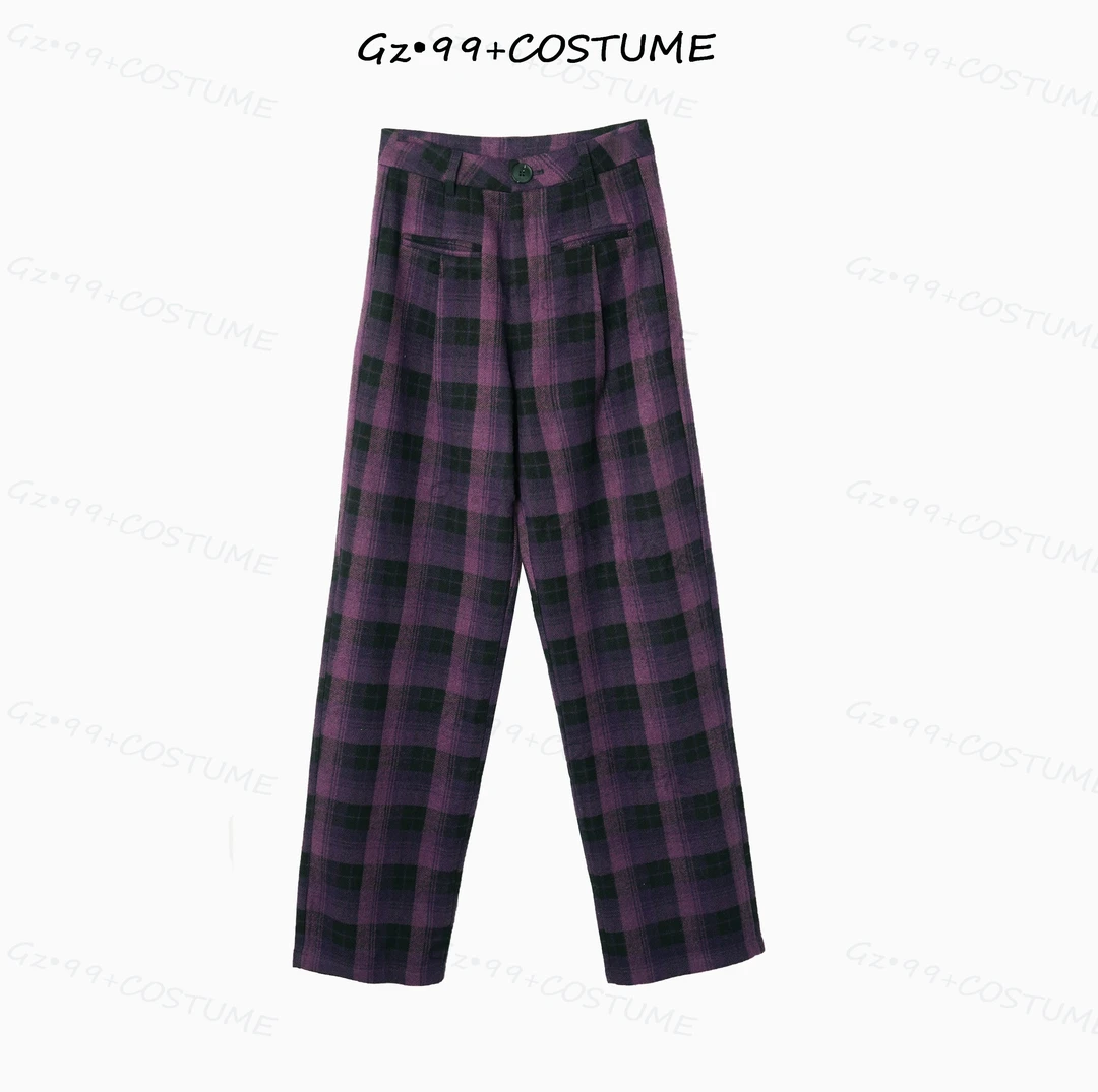 小九推荐释义慰力2023秋季新款复古格纹百搭休闲直筒裤K6751