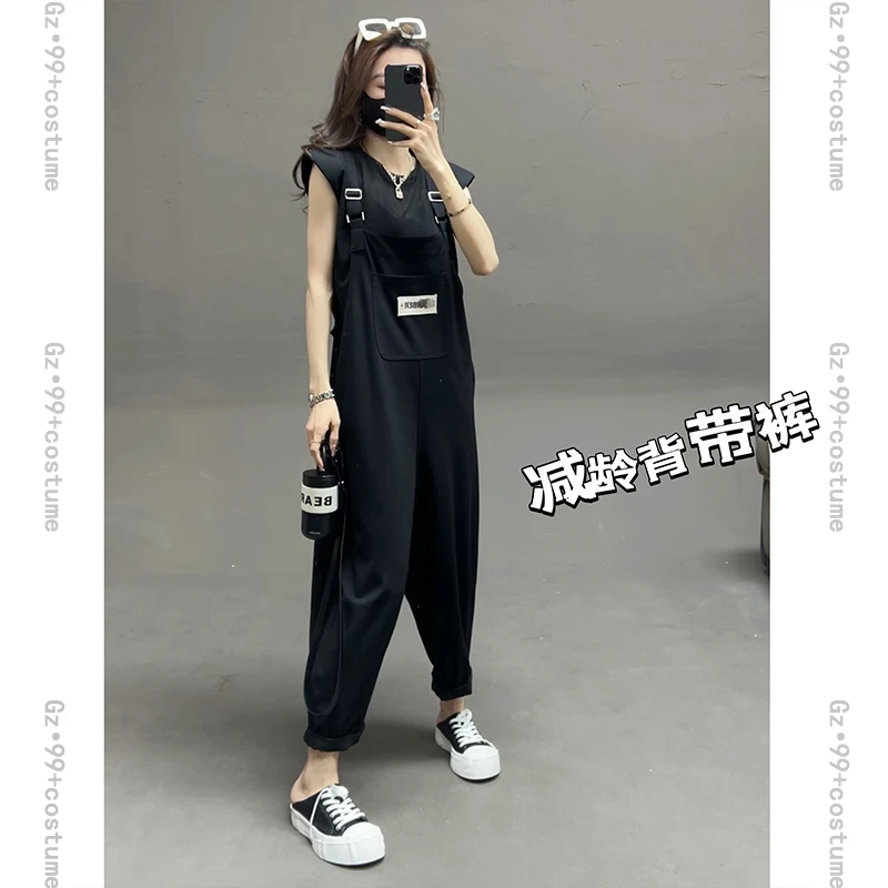 〖小九推荐〗风格映像 2023夏季新款复古港风显瘦背带裤K6640时尚