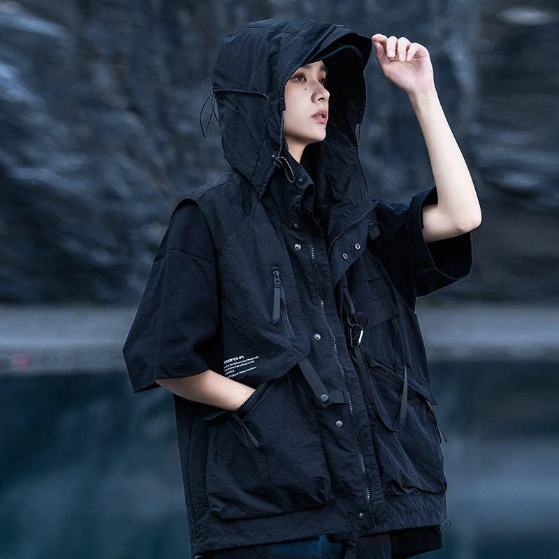 AOGZ国潮牌连帽马甲男款设计外穿机能风无袖坎肩马夹工装背心外套