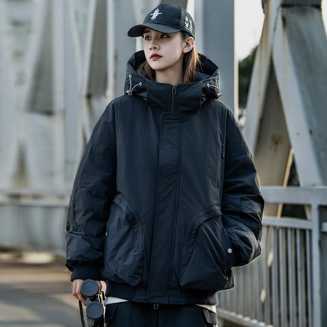AOGZ美式连帽羽绒服男女冬季短款三防白鸭绒保暖户外工装保暖外套