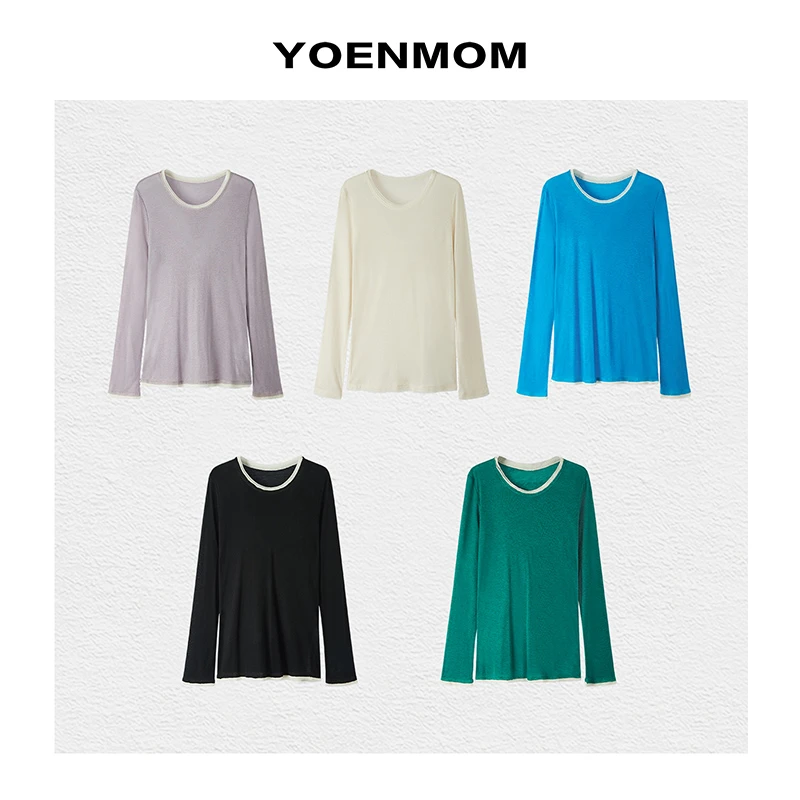 YOENMOM·肌肤衣2024秋冬新品 进口羊毛天丝撞色假两件百搭打底衫
