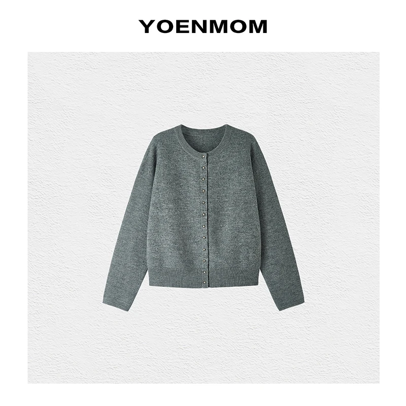 YOENMOM·无尽秋·冬季新品 明星同款羊毛简约铆钉扣设计感针织开衫